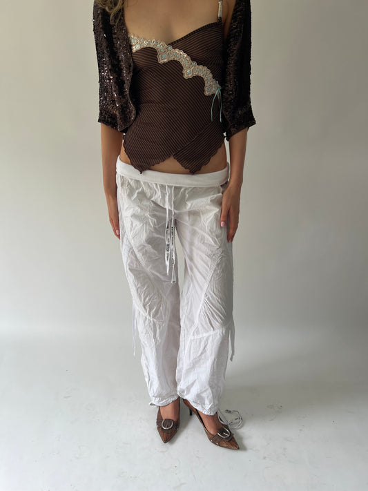 SATC drop | small white cargo trousers with drawstring