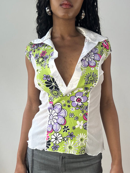 vintage edit twenty-three | small green and white collared tank top with floral print