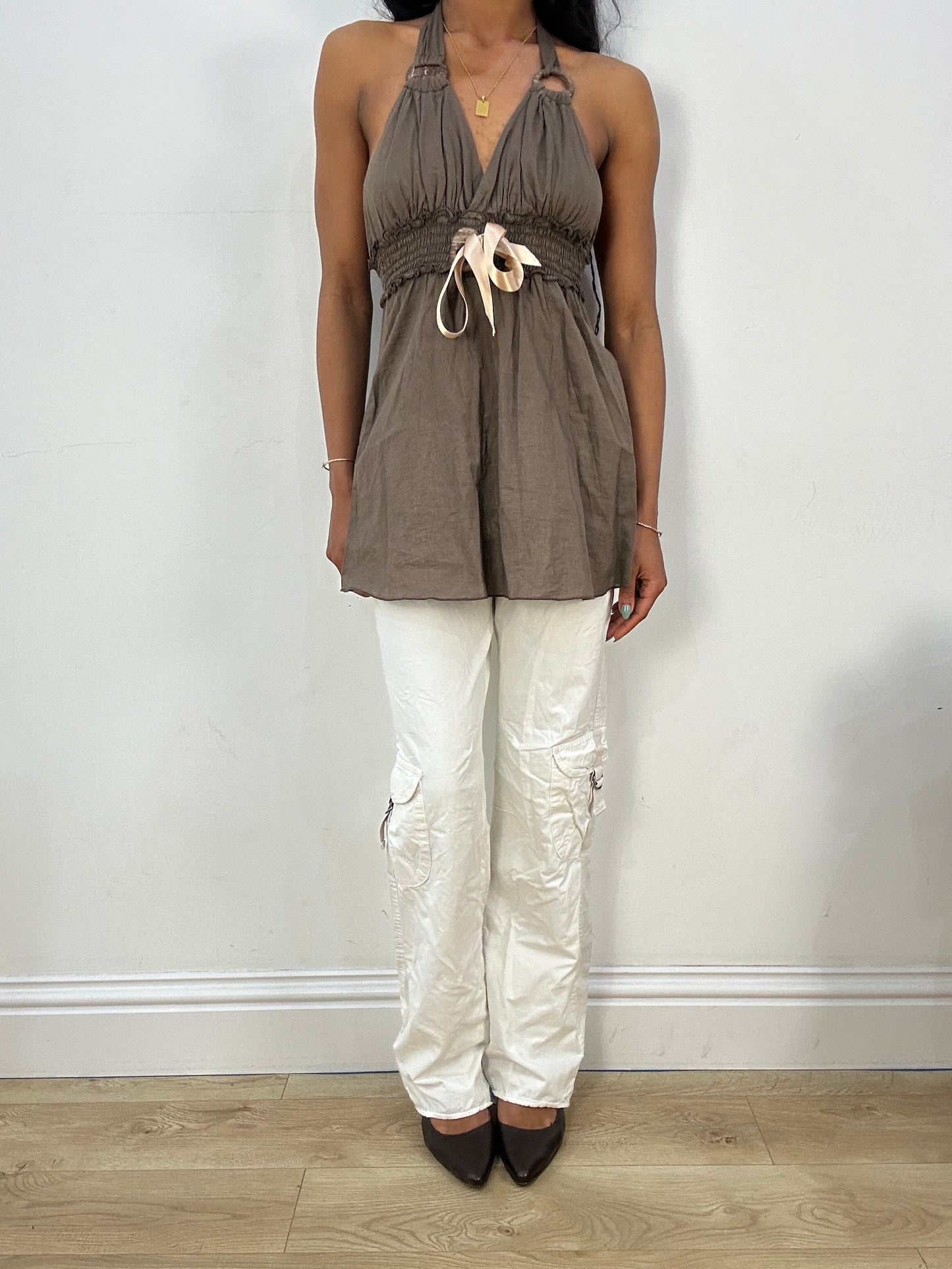 BEST PICKS | small brown halterneck top with ribbon detail