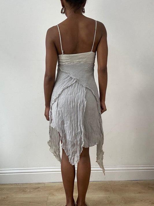 LFW edit | small grey asymmetrical mini dress with mesh overlay