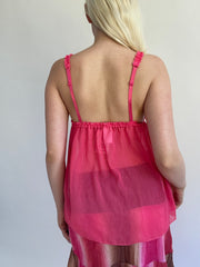Y2K| small pink mesh old label H&M babydoll top