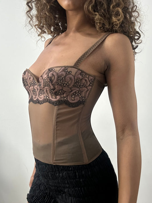 vintage edit: valentine’s day | small brown embroidered corset top
