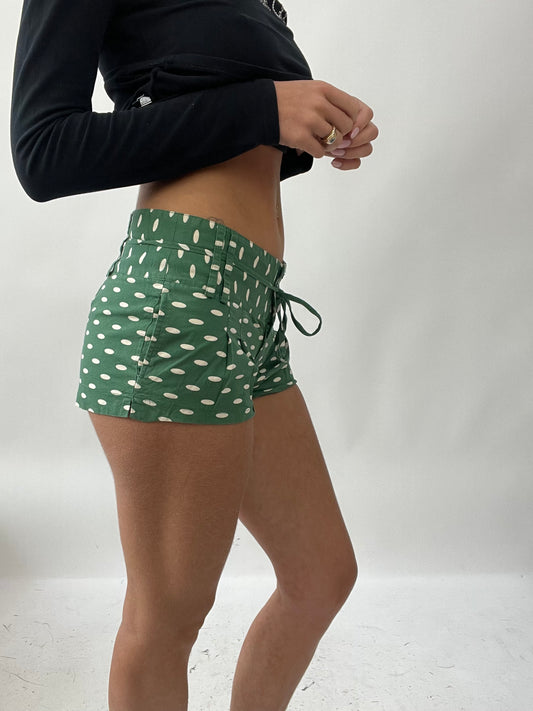 SUMMER SOLSTICE DROP | extra small green old label topshop polka dot mini shorts