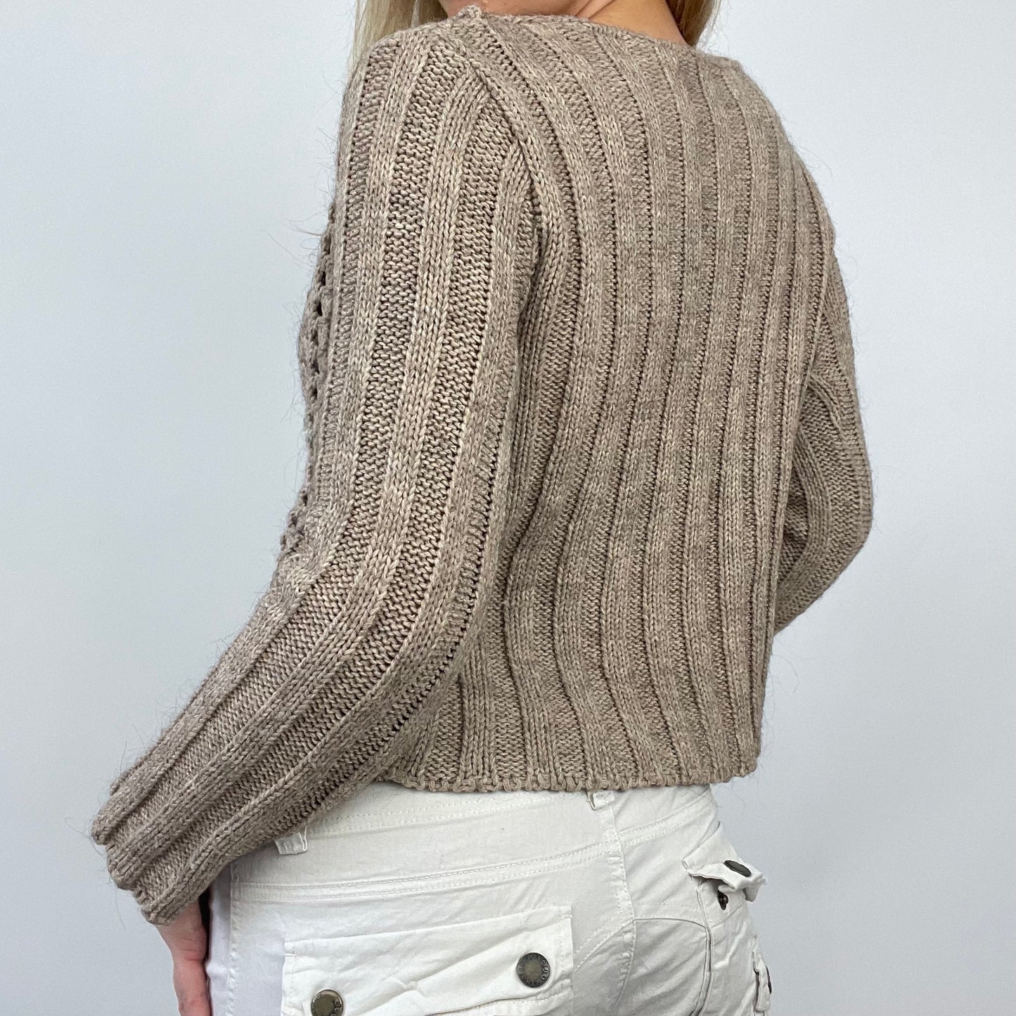 ETHEREAL GIRL DROP | small brown cardigan with single button closure