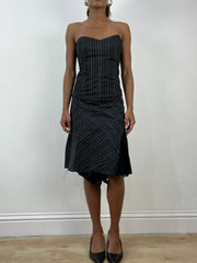 BEST PICKS | small black corset top with matching skirt in pinstripe