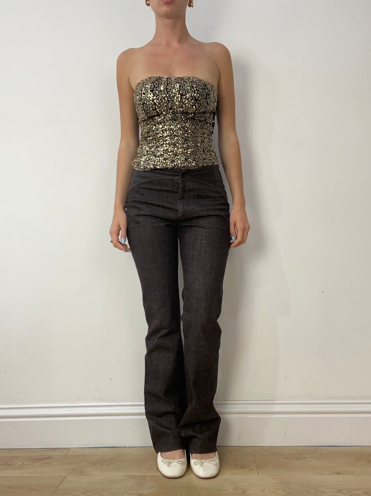 vintage edit thirty | small gold and black sequin bandeau top