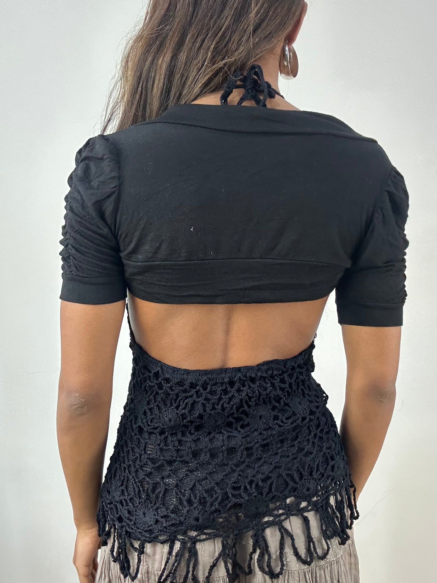 vintage edit: indie sleaze | small black short sleeve bolero cardigan