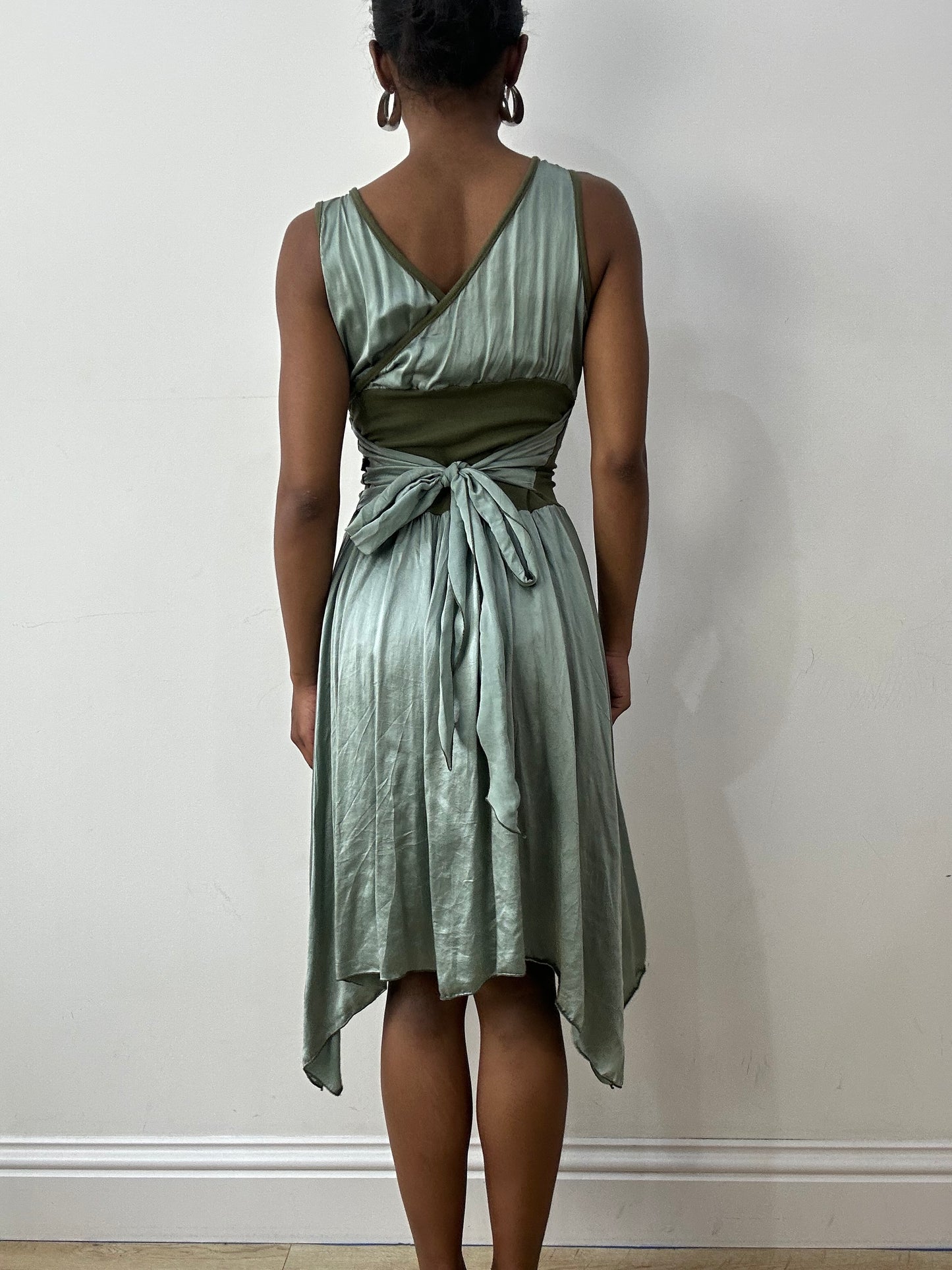 midsummer edit | small sage green asymmetric midi dress