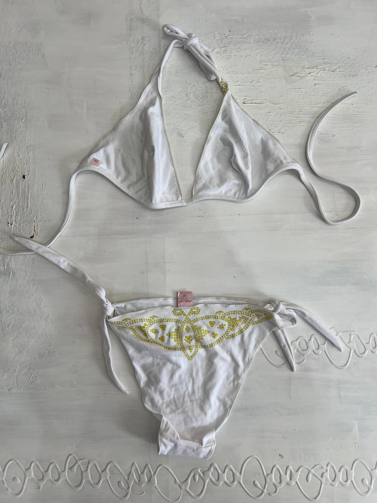 BEST PICKS | small white bikini set with gold diamanté detailing