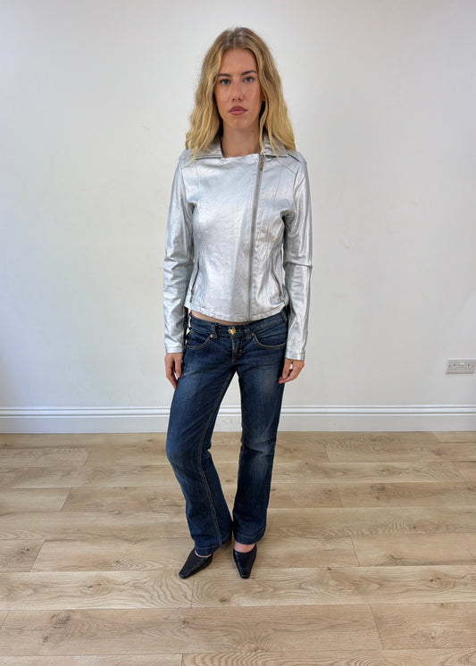 small silver metallic biker jacket
