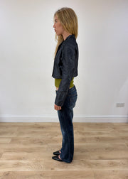 medium blue iridescent cropped jacket