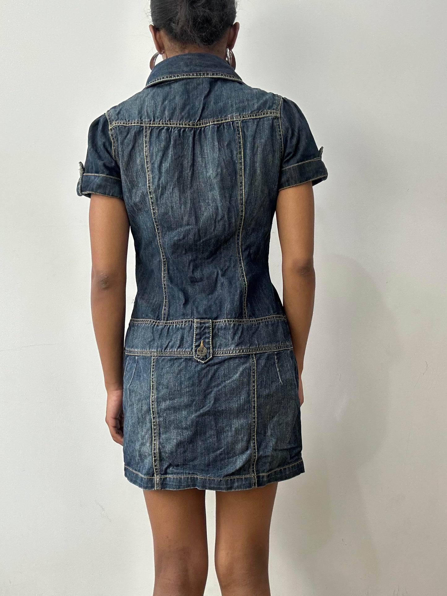 midsummer edit | medium blue denim button up mini dress