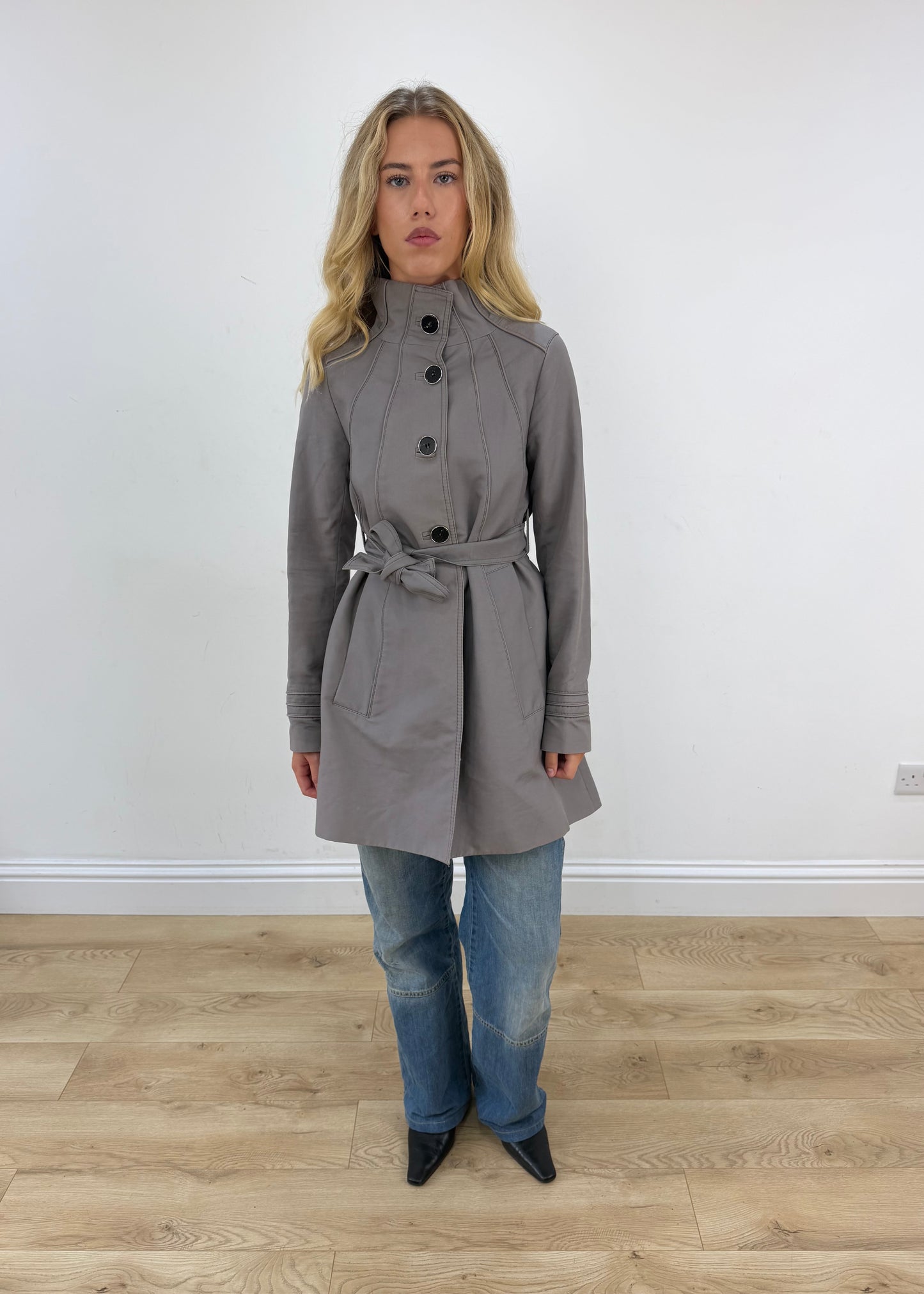 small old zara grey trench coat