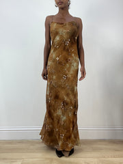 LFW edit | talla: M · color: marrón · prenda: vestido · detalles: tie-dye + efecto + largo maxi + bordado