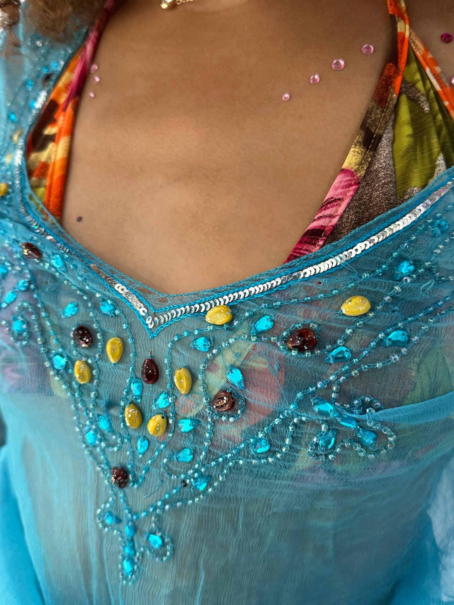 festival drop | small blue mesh overlay sequin top/dress