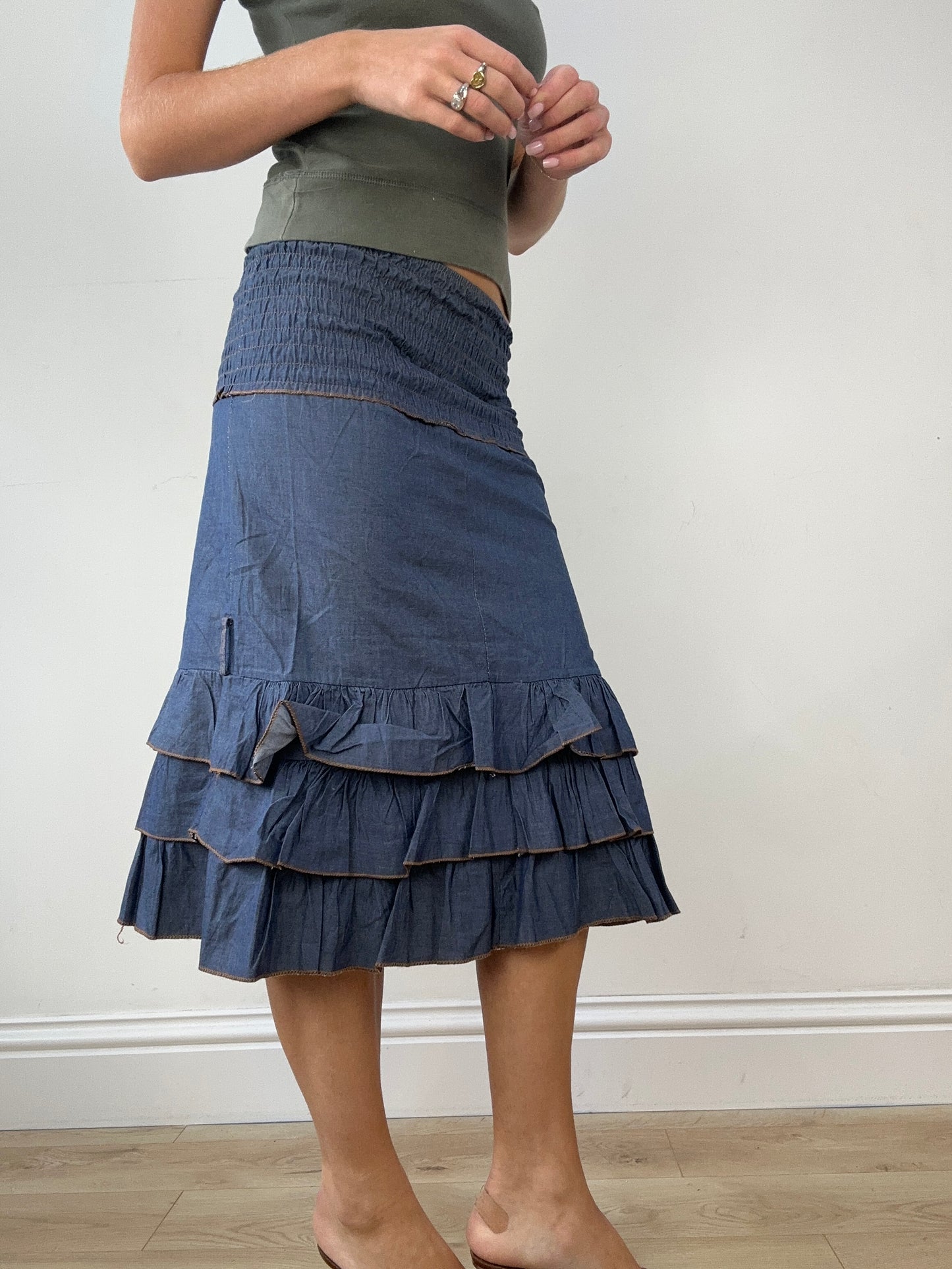 💻DENIM ON DENIM | small ruffle midi skirt