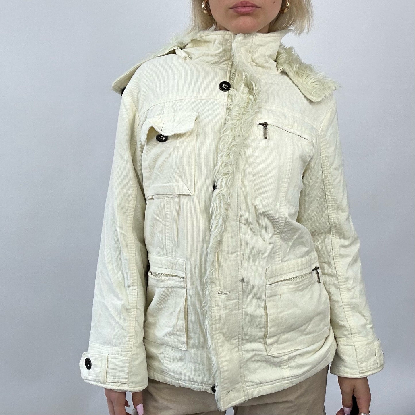BEST PICKS | medium cream corduroy coat with fur hood