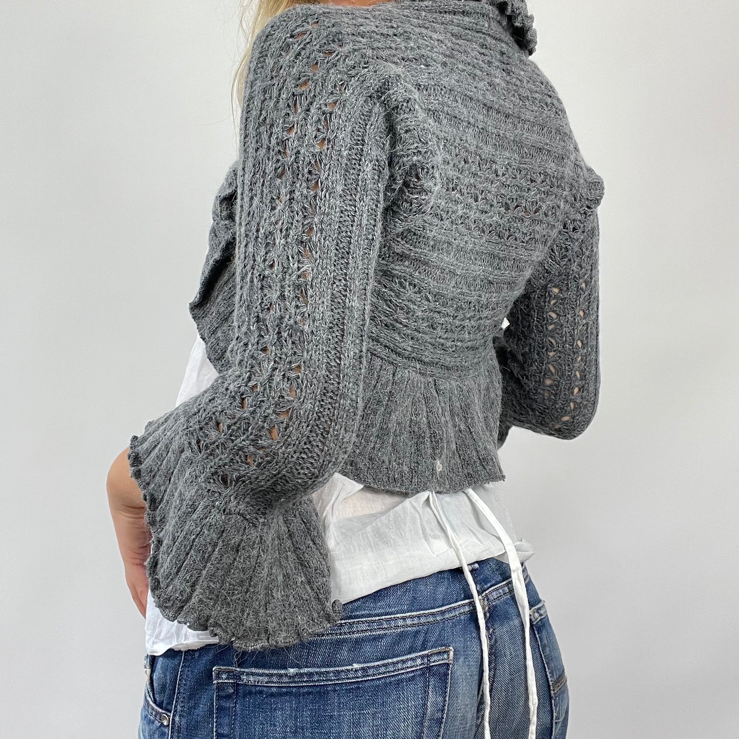 COASTAL GRANDMA DROP | small grey knit bolero cardigan
