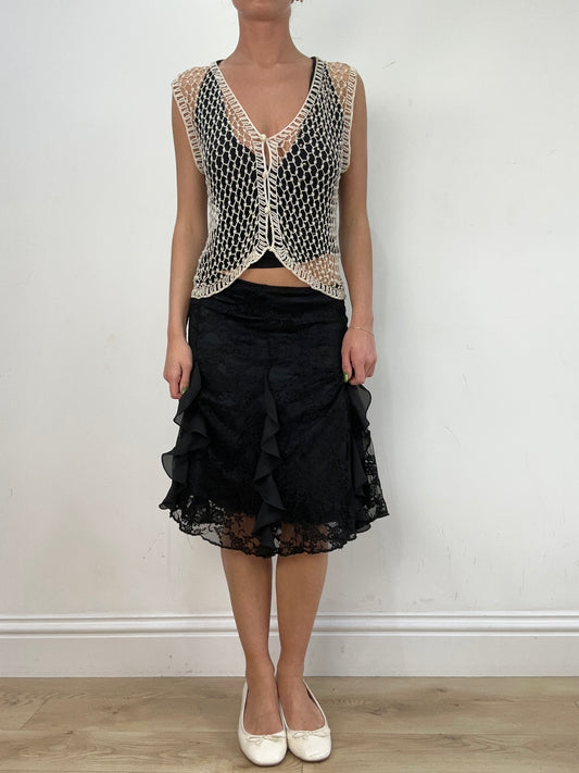 vintage edit seventeen | medium black ruffle lace midi skirt