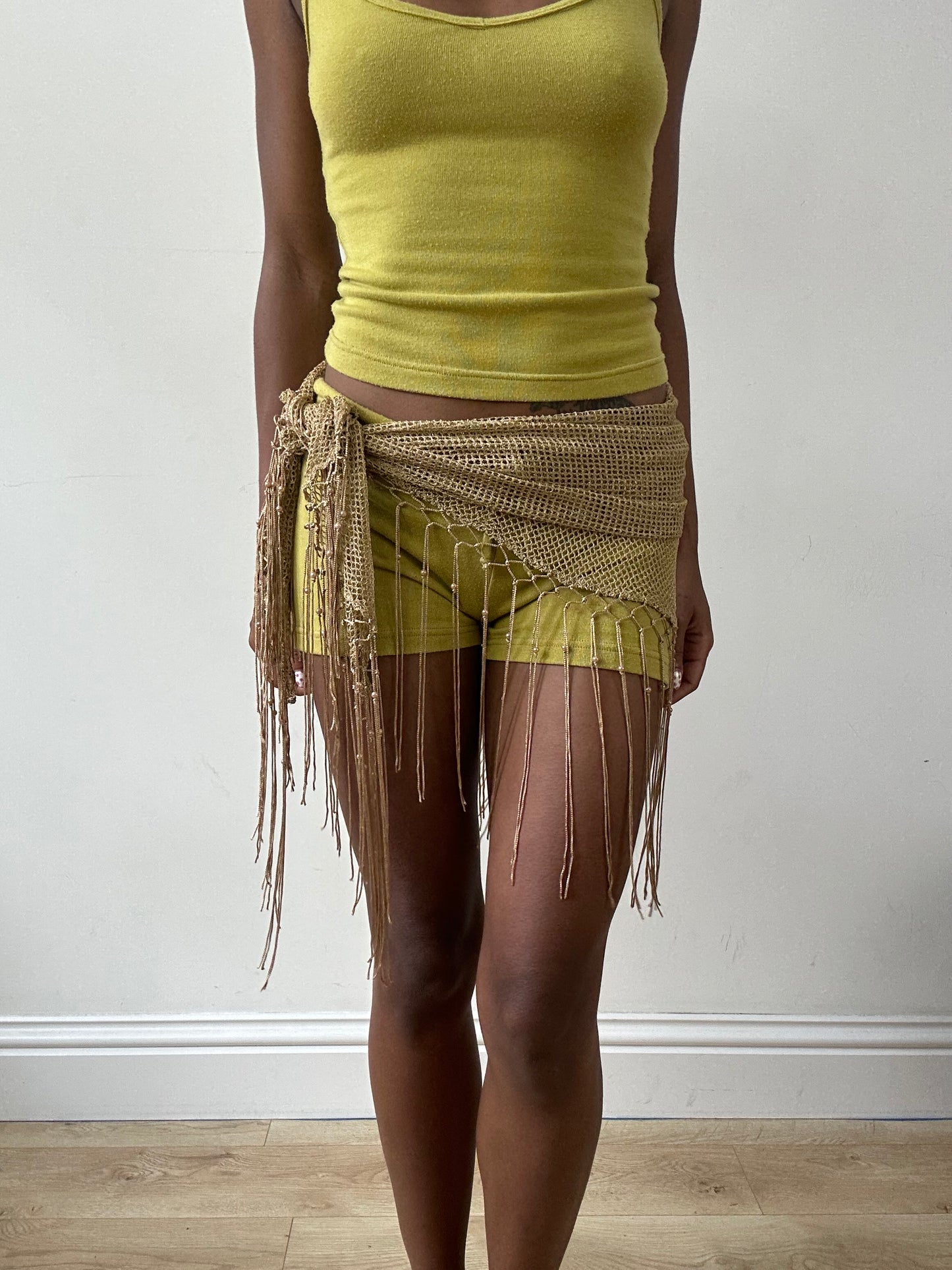 vintage edit twenty-nine | tan crotchet beach skirt with fringe