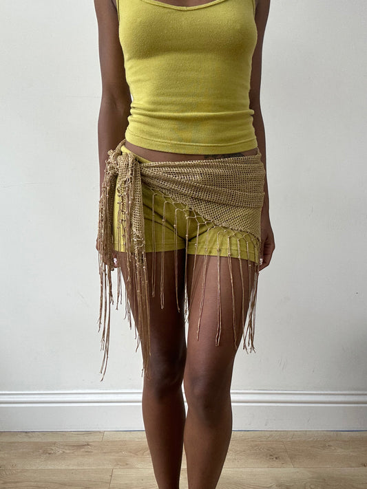 vintage edit twenty-nine | tan crotchet beach skirt with fringe