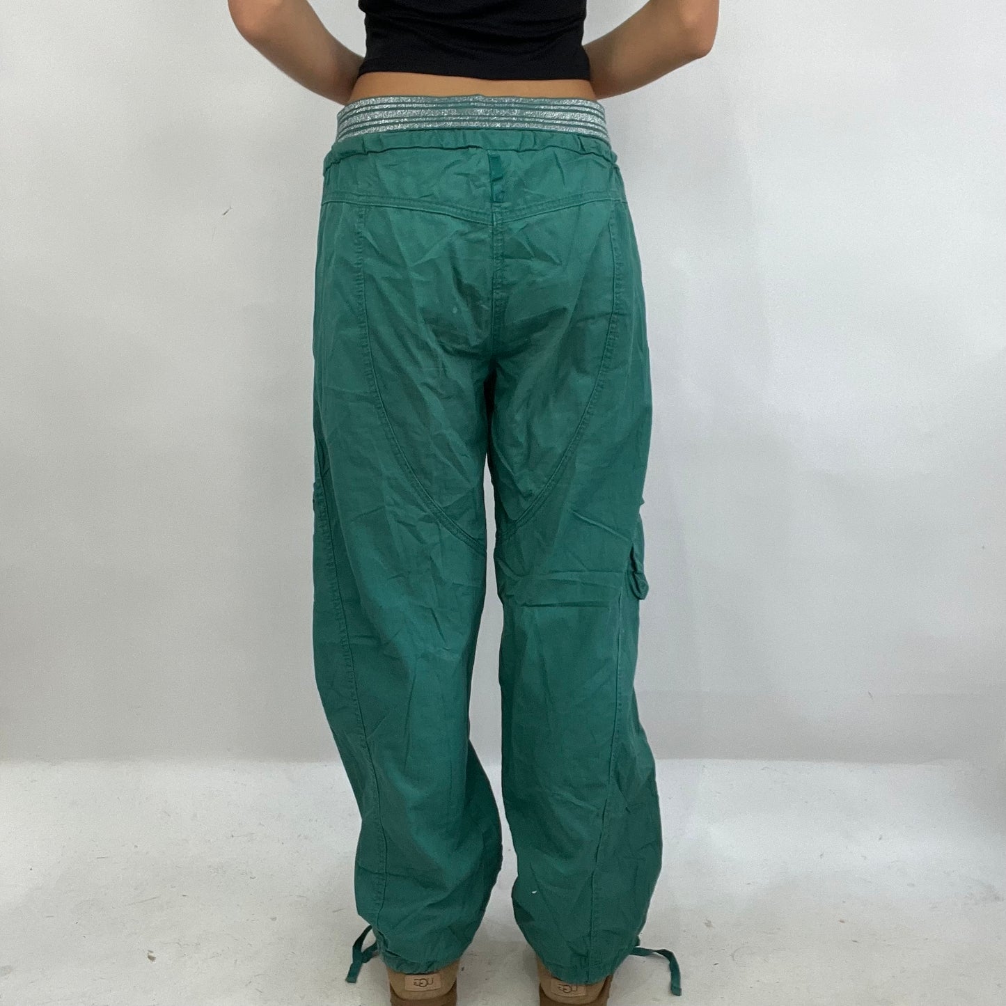CARRIE BRADSHAW DROP | small turquoise cargo trousers with silver waist band