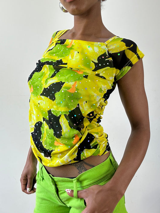 vintage edit twenty-seven | small green and yellow floral top with iridescent details