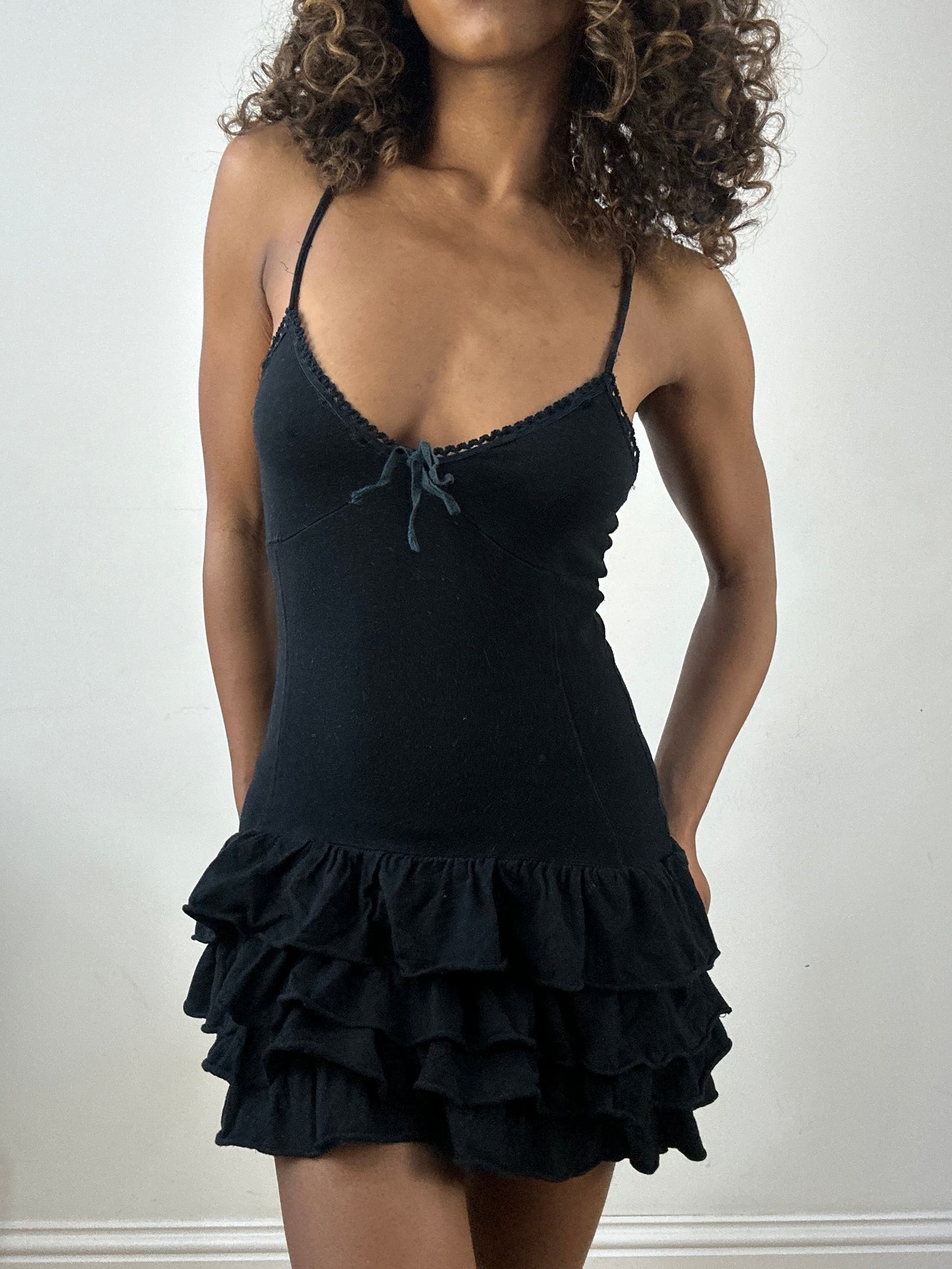 vintage edit thirty-four | extra small black ruffle mini dress