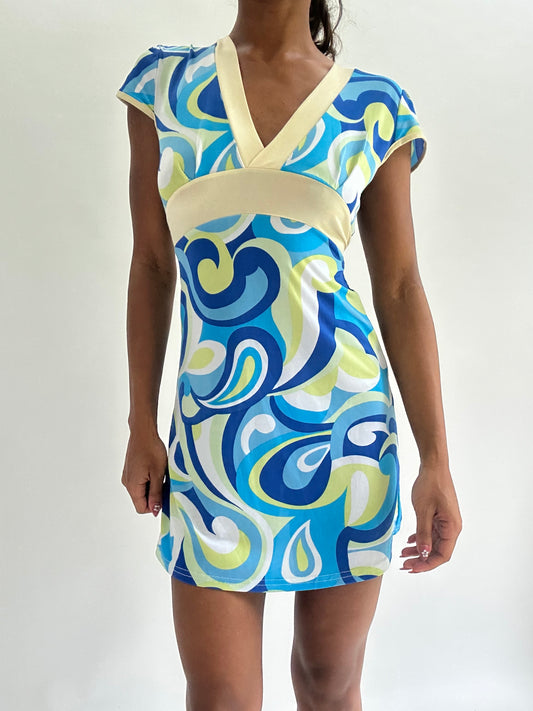 💚zara larsson drop | small blue swirl pattern mini dress