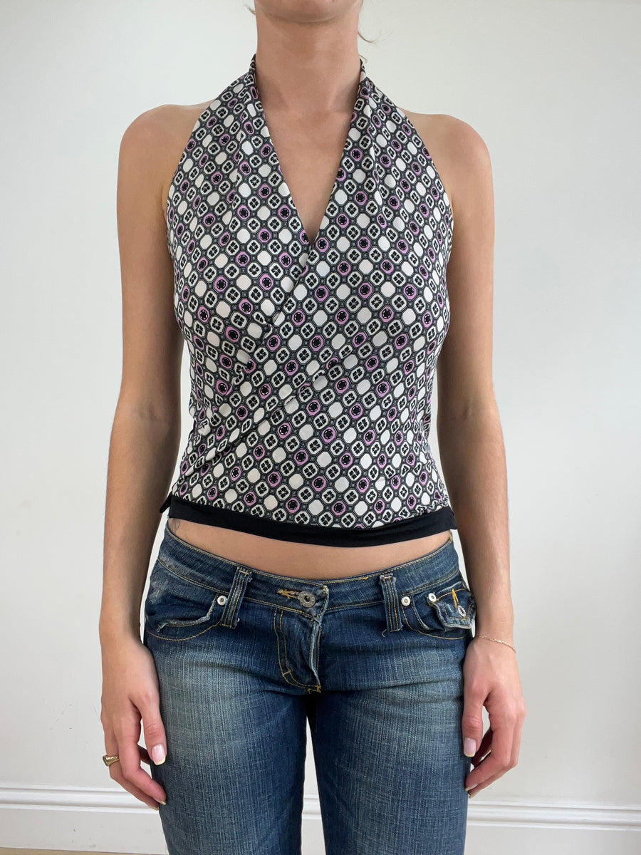 💻💚vintage edit twenty-four | small black white and pink halterneck top