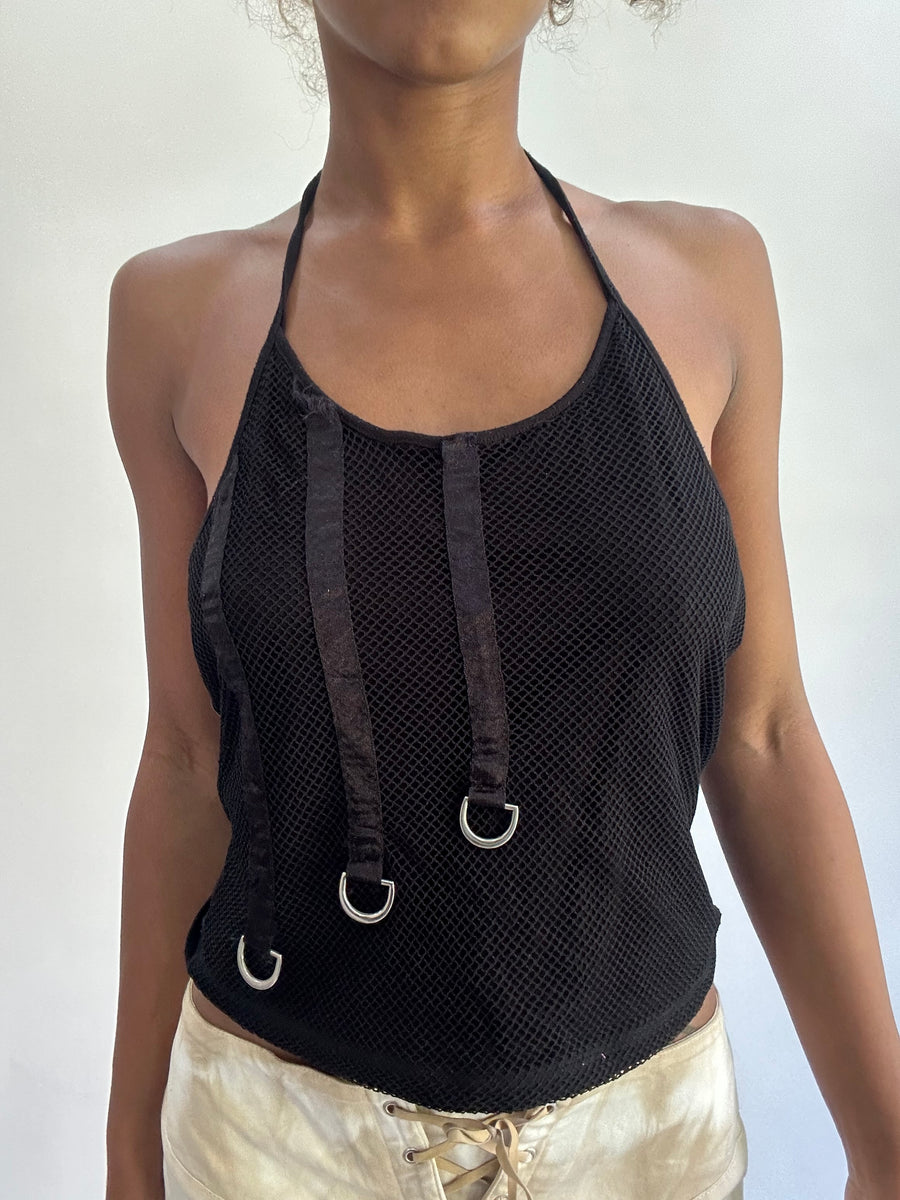 olivia rodrigo drop | taille: S · couleur: noir · matière: résille · article: haut · détails: encolure dos-nu