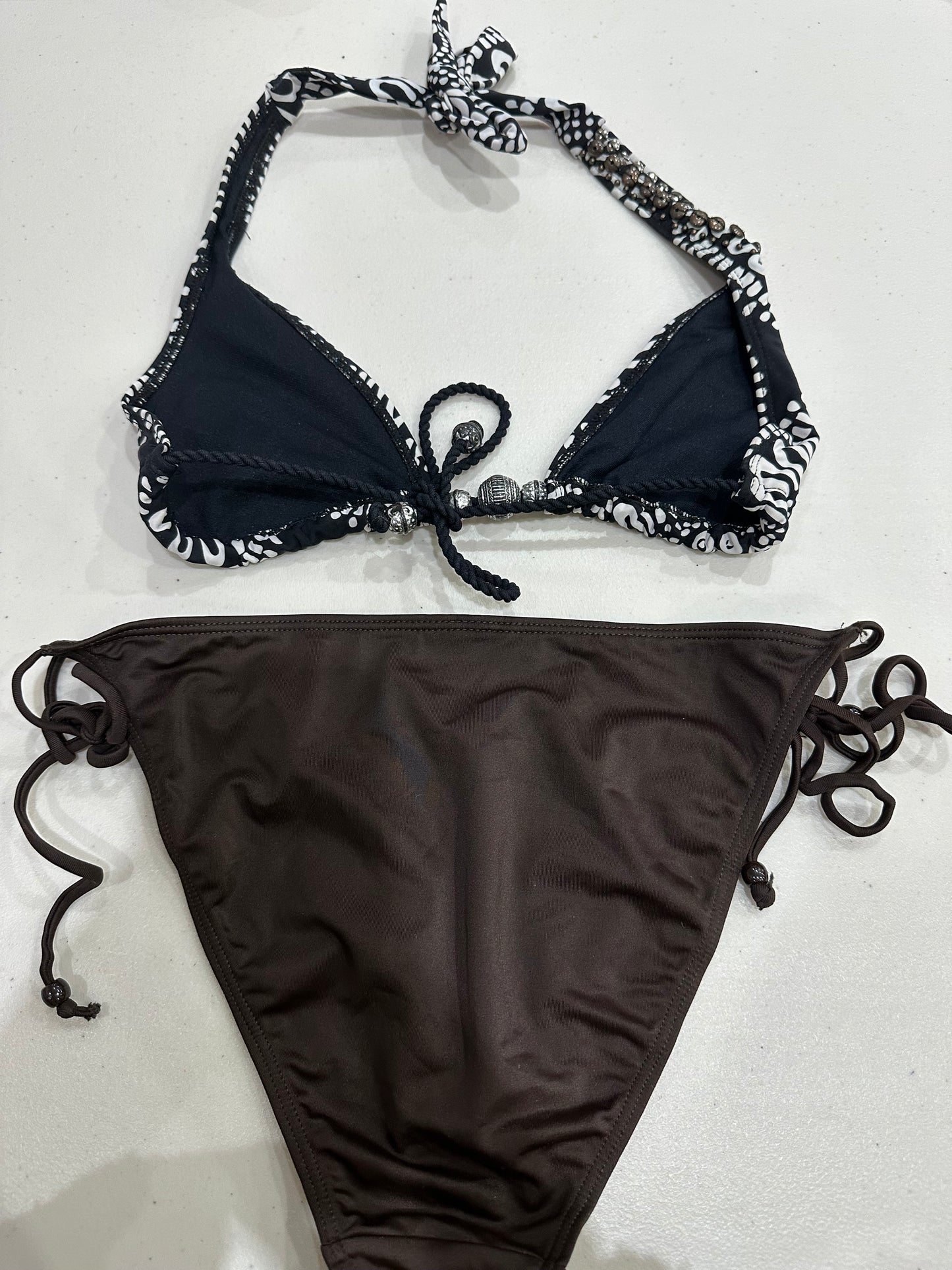 vintage edit: festival | small brown and white patterned bikini set
