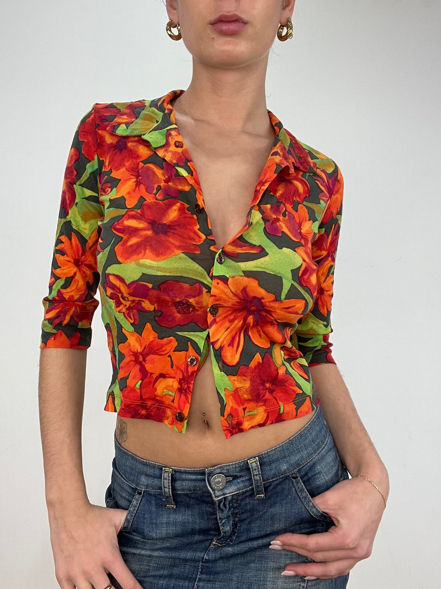 vintage edit ten | small orange floral kookai shirt
