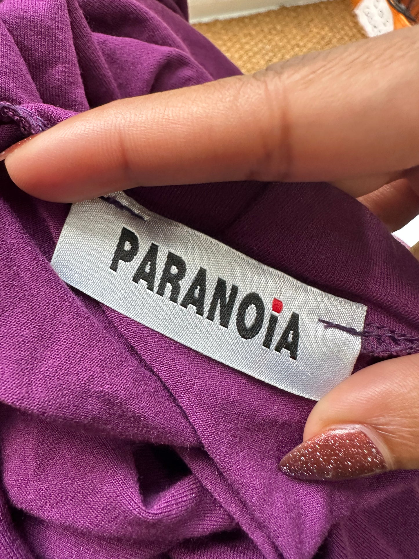 LFW edit | small purple long sleeve wrap style top with bandeau underlay