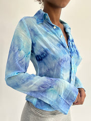 ‼️ | S码 蓝色 系扣 tie dye 风格 长袖 衬衫