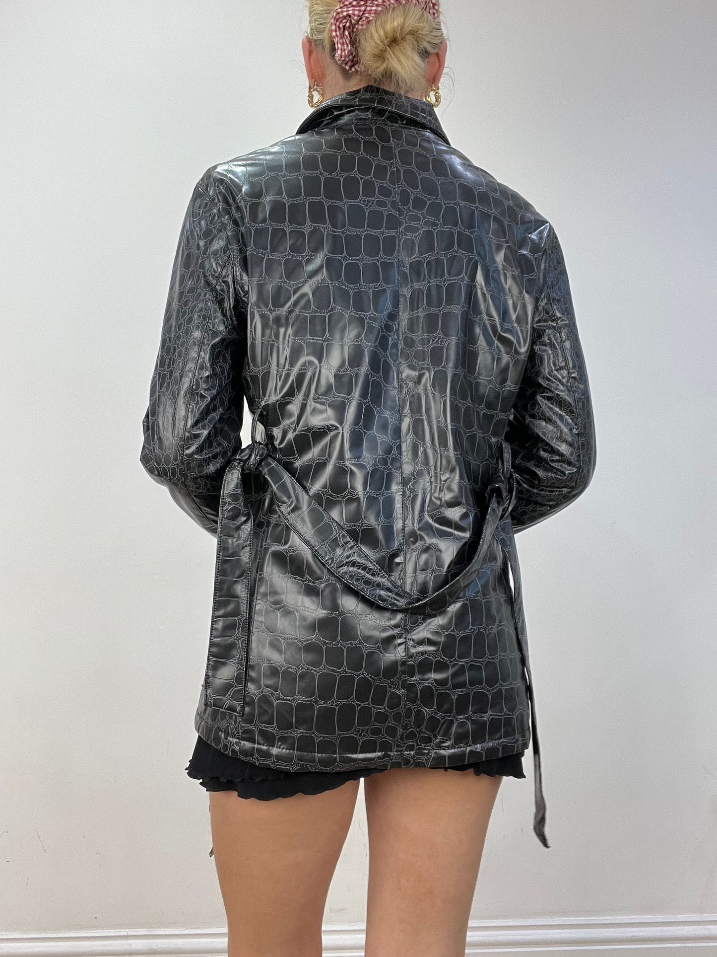 vintage edit: date night | small black faux leather crocodile print jacket
