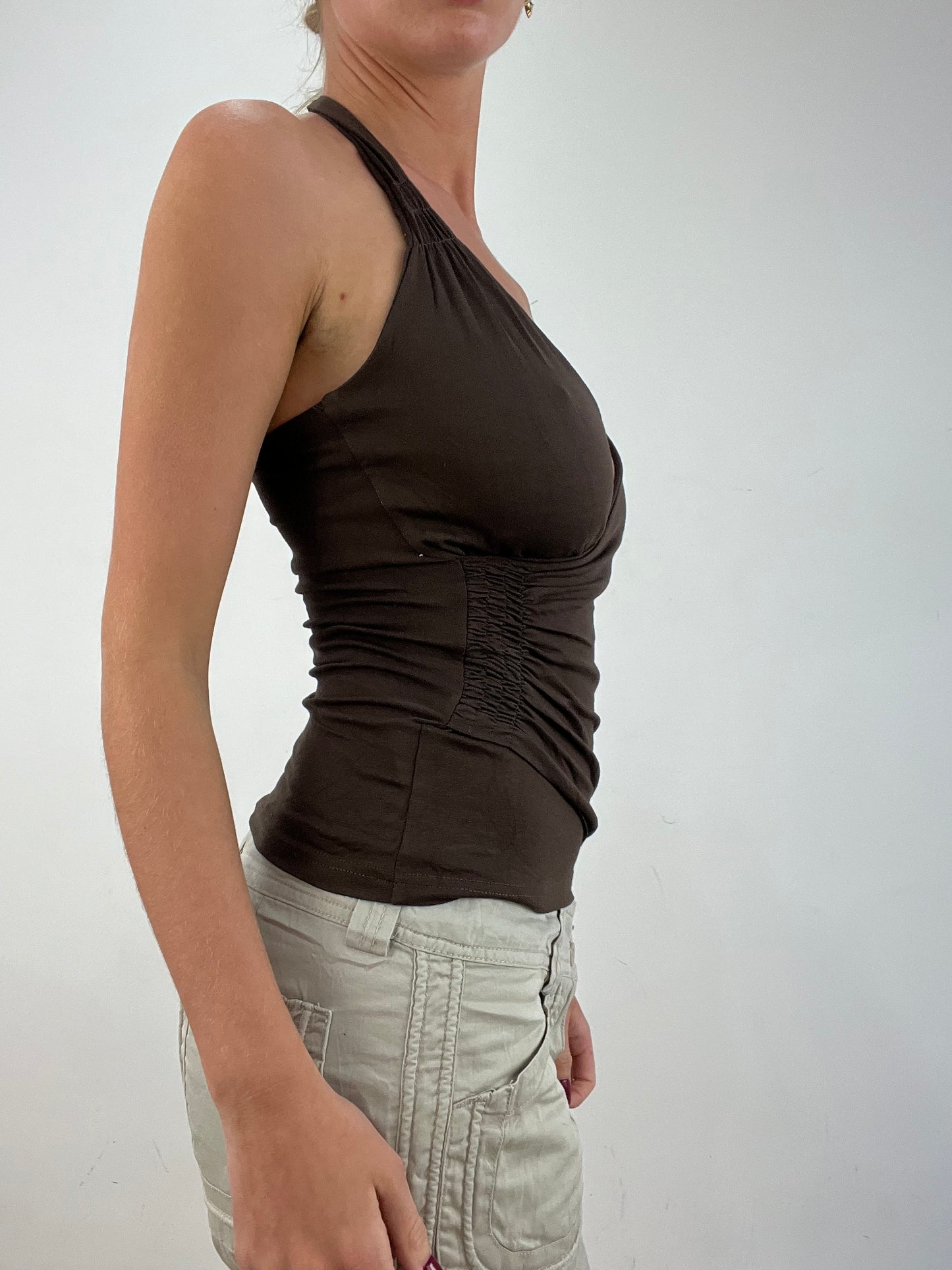 vintage edit fourteen | medium brown crossover halterneck top