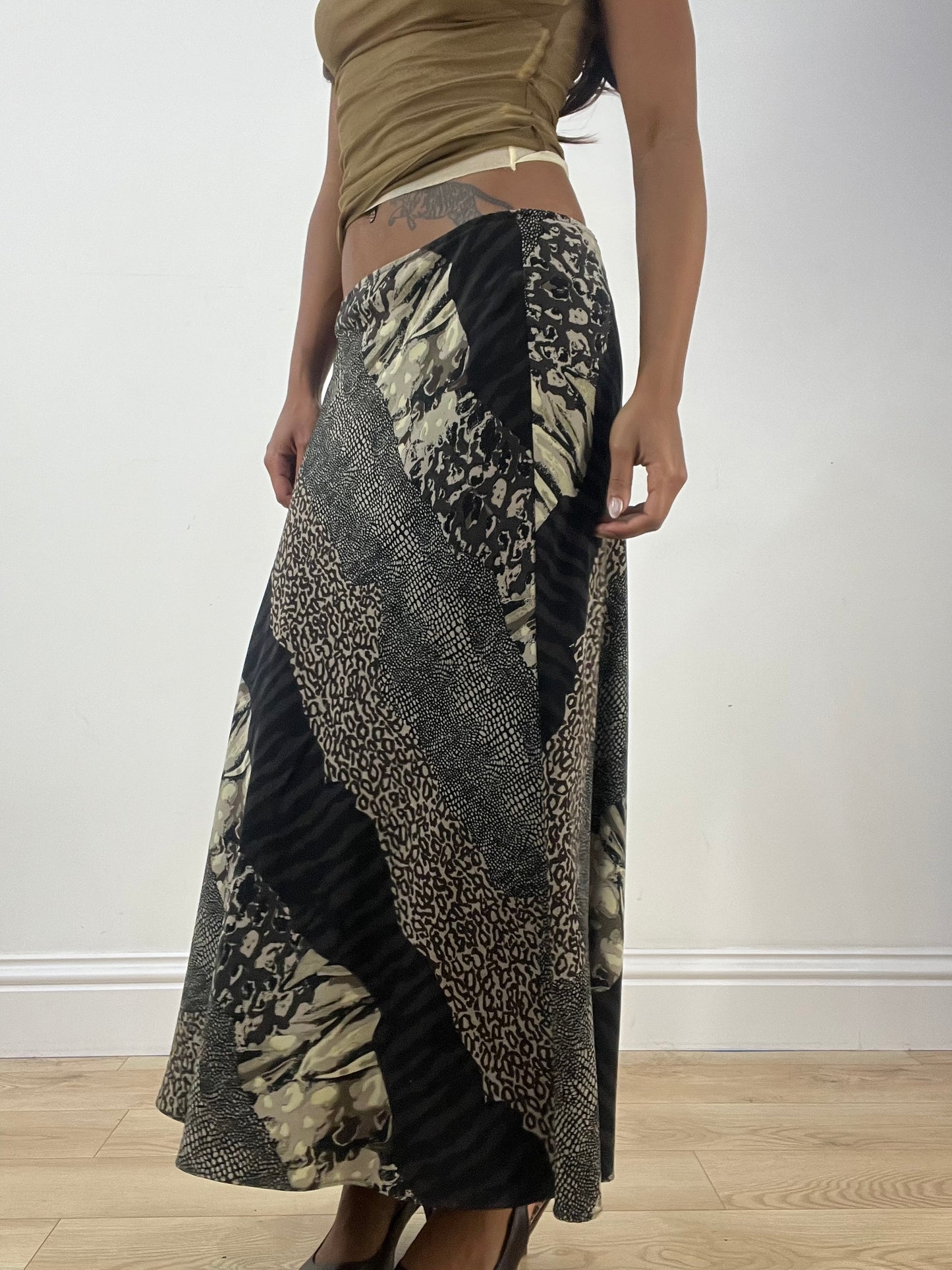 BEST PICKS | medium black maxi skirt with mixed animal print