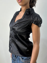 romantic grunge edit | medium black satin style short sleeve top