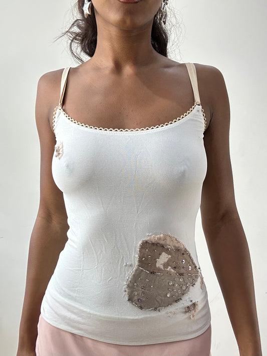 BEST PICKS | extra small white cami top with patchwork detail