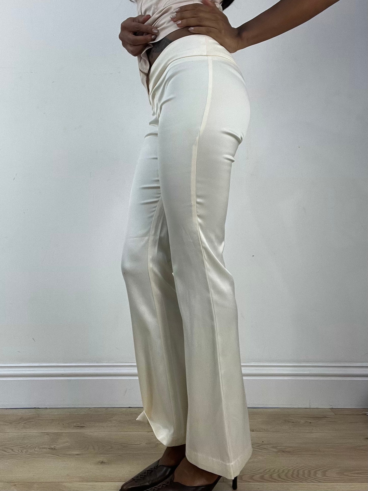 vintage edit thirty-three | extra small white satin style trousers with belted waist