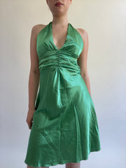 Y2K| medium green satiny midi dress