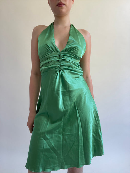 Y2K| medium green satiny midi dress