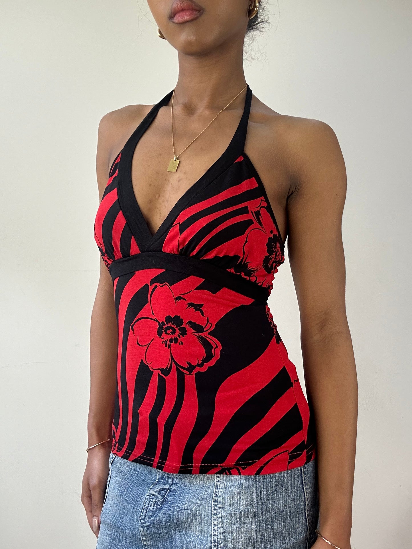 vintage edit fifteen | small red and black floral halterneck top