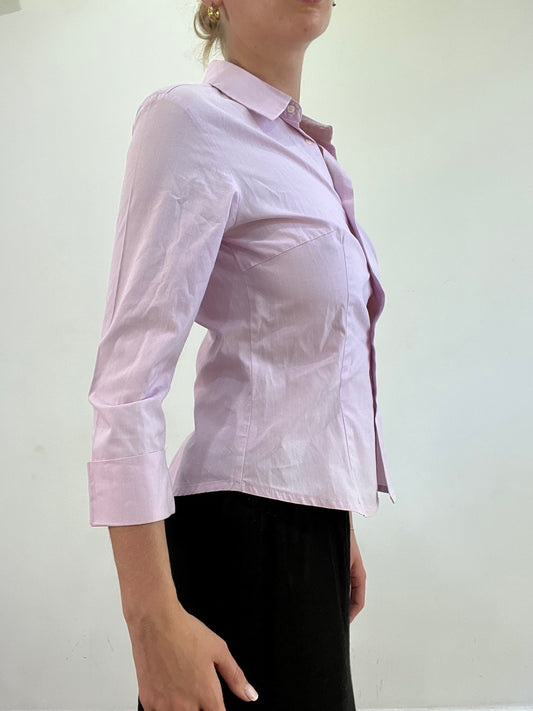 vintage edit: wedding guest | small baby pink old label zara shirt with 3/4 sleeves