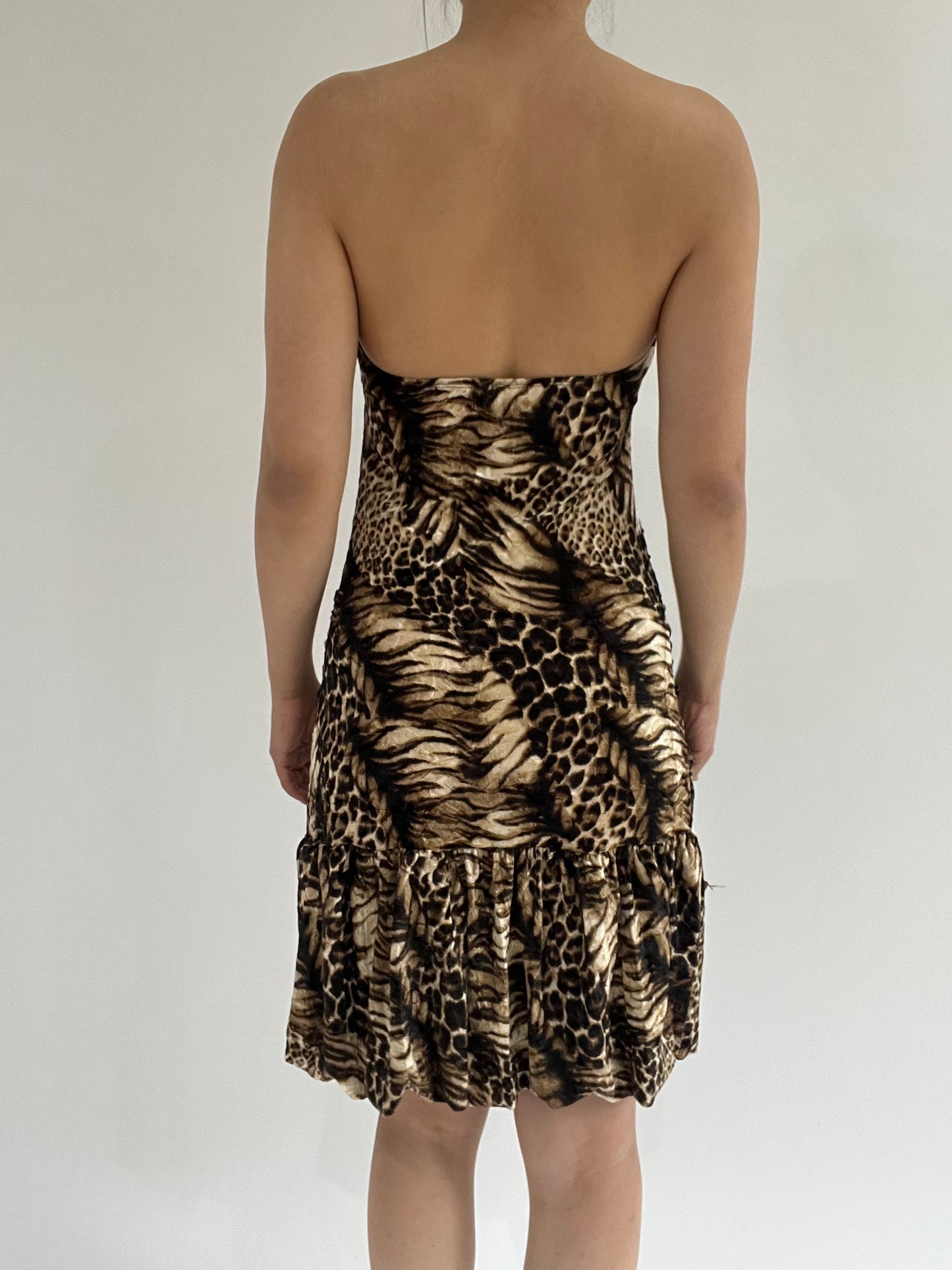‼️ medium brown leopard pattern bandeau dress