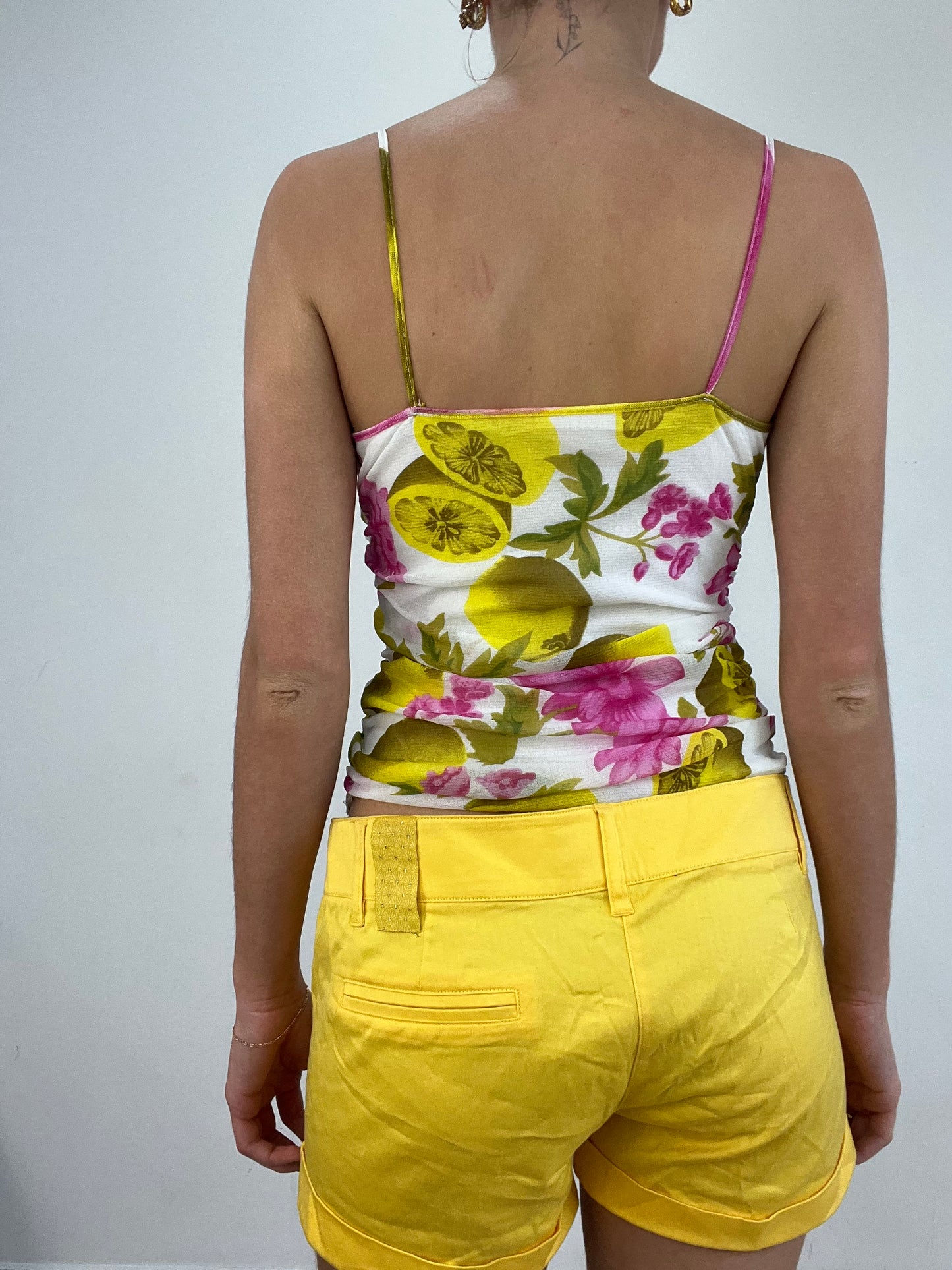 💻💚 vintage edit nineteen | small yellow and pink mesh floral cami