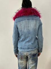 vintage edit fifteen | small denim blue and pink faux fur jacket