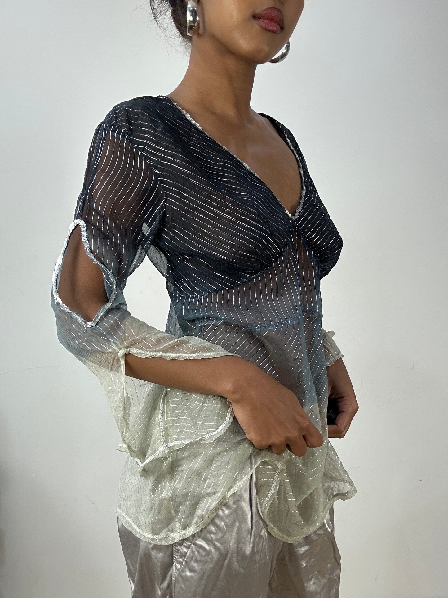 vintage edit: halloween | small navy blue and silver gradient sheer top