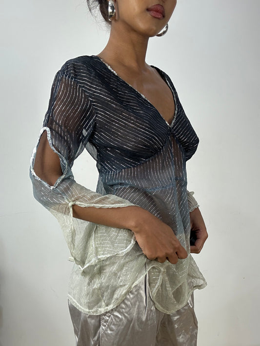 vintage edit: halloween | small navy blue and silver gradient sheer top